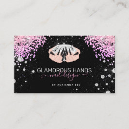 Diamond Hands Pink Glitter Black Nails Nail Tech B Visitekaartje