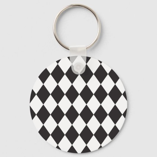 Diamond Harlequin Pattern in Black and White Sleutelhanger (Voorkant)