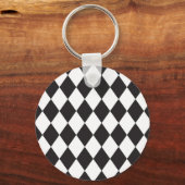 Diamond Harlequin Pattern in Black and White Sleutelhanger (Voorkant)