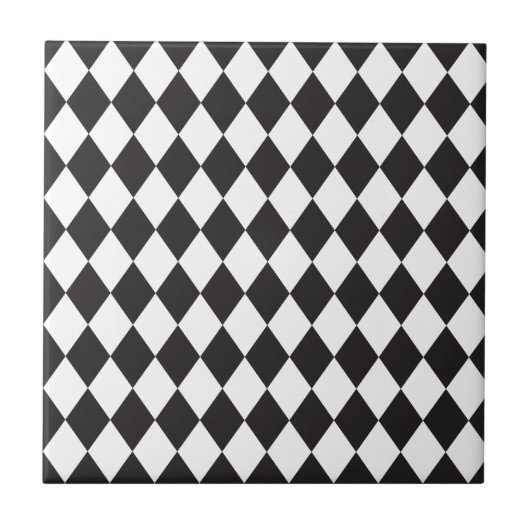Diamond Harlequin Pattern in Black and White Tegeltje (Voorkant)