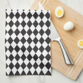 Diamond Harlequin Pattern in Black and White Theedoek (Quarter Fold)
