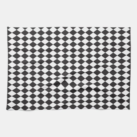 Diamond Harlequin Pattern in Black and White Theedoek (Horizontaal)
