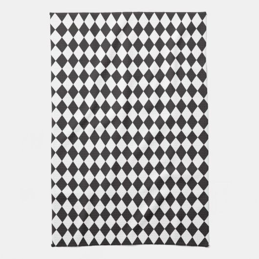Diamond Harlequin Pattern in Black and White Theedoek (Verticaal)