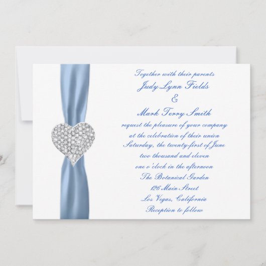 Diamond hart blauw bruiloft uitnodiging (Voorkant)