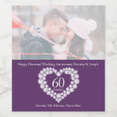 Diamond hart bruiloft 60 jaar gepersonaliseerde fo wijn etiket (Enkel label)