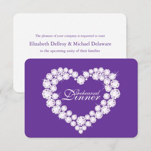 Diamond hart bruiloft repetitie diner uitnodiging (Voorkant / Achterkant)
