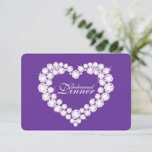 Diamond hart bruiloft repetitie diner uitnodiging (Staand voorkant)