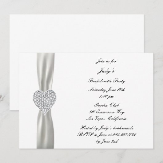Diamond hart bruiloft vrijgezellenfeest uitnodigen kaart (Voorkant / Achterkant)