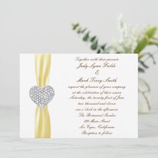 Diamond hart geel bruiloft uitnodiging (Staand voorkant)