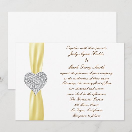 Diamond hart geel bruiloft uitnodiging (Voorkant / Achterkant)