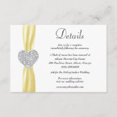 Diamond hart geel lint bruiloft details informatiekaartje (Voorkant)