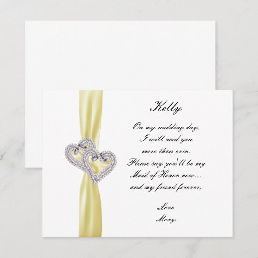 Diamond Hart Gele Trouw Getuige Kaart (Voorkant / Achterkant)