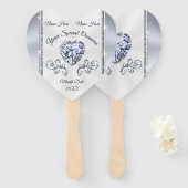 Diamond hart gepersonaliseerde bruiloft fans in bu handwaaier (Voorkant en achterkant)