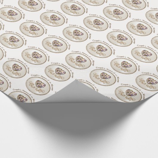 Diamond hart, gepersonaliseerde bruiloft inpakpapi cadeaupapier (Hoek)