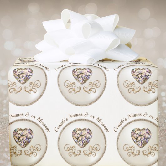 Diamond hart, gepersonaliseerde bruiloft inpakpapi cadeaupapier