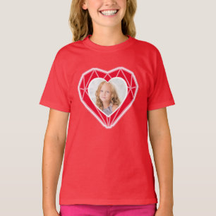 Diamond hart Kinder foto rode Valentijnsdag T-shirt