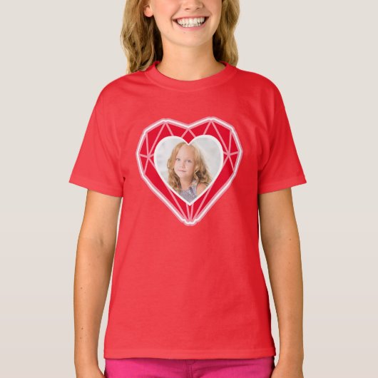 Diamond hart Kinder foto rode Valentijnsdag T-shirt (Voorkant)