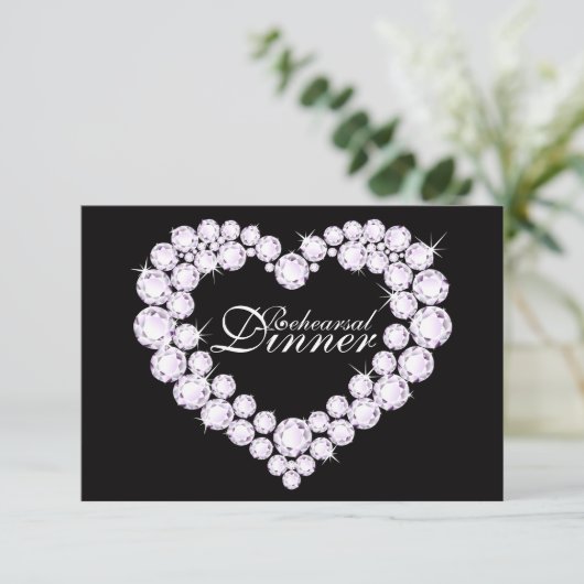 Diamond hart mono bruiloft repetitie diner uitnodi kaart (Staand voorkant)