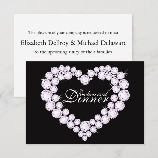 Diamond hart mono bruiloft repetitie diner uitnodi kaart (Voorkant / Achterkant)