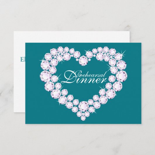 Diamond hart mono bruiloft repetitie diner uitnodi kaart (Voorkant / Achterkant)