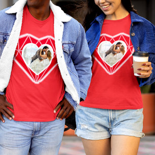 Diamond hart paar foto rode Valentijnsdag T-shirt