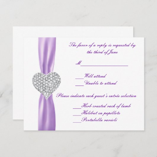 Diamond hart Paarse bruiloft reactie Kaart (Voorkant / Achterkant)