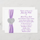 Diamond hart Paarse bruiloft uitnodiging (Voorkant / Achterkant)