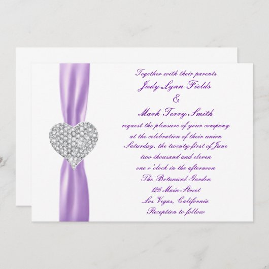 Diamond hart Paarse bruiloft uitnodiging (Voorkant / Achterkant)