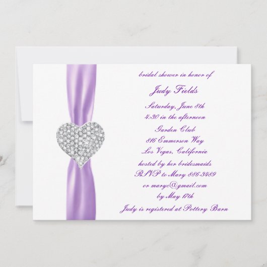 Diamond hart Paarse bruiloft Vrijgezellenfeest uit Kaart (Voorkant)