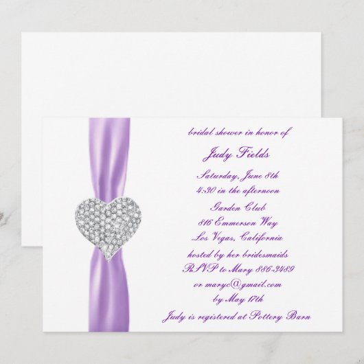 Diamond hart Paarse bruiloft Vrijgezellenfeest uit Kaart (Voorkant / Achterkant)