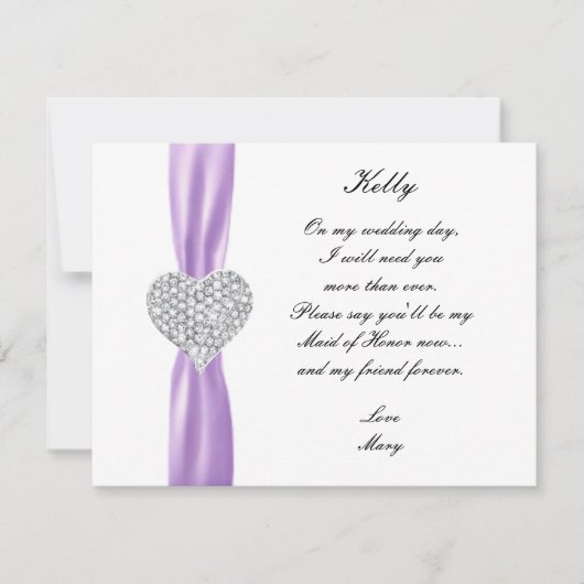 Diamond Hart Paarse Trouw Bruidsmeisje Kaart (Voorkant)