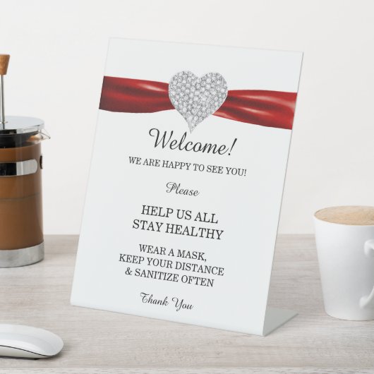Diamond hart rood lint bruiloft veiligheid reclamebord met voetstuk (Insitu)