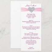 Diamond Hart Roze Bruiloft Menu Kaart (Voorkant / Achterkant)