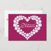 Diamond hart roze bruiloft repetitie diner uitnodi kaart (Voorkant / Achterkant)