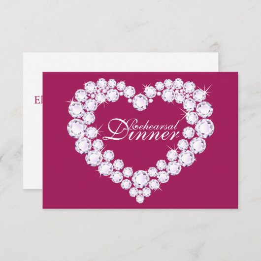 Diamond hart roze bruiloft repetitie diner uitnodi kaart (Voorkant / Achterkant)