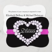 Diamond hart roze bruiloft repetitie diner uitnodi kaart (Voorkant / Achterkant)