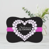 Diamond hart roze bruiloft repetitie diner uitnodi kaart (Staand voorkant)