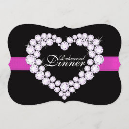 Diamond hart roze bruiloft repetitie diner uitnodi kaart