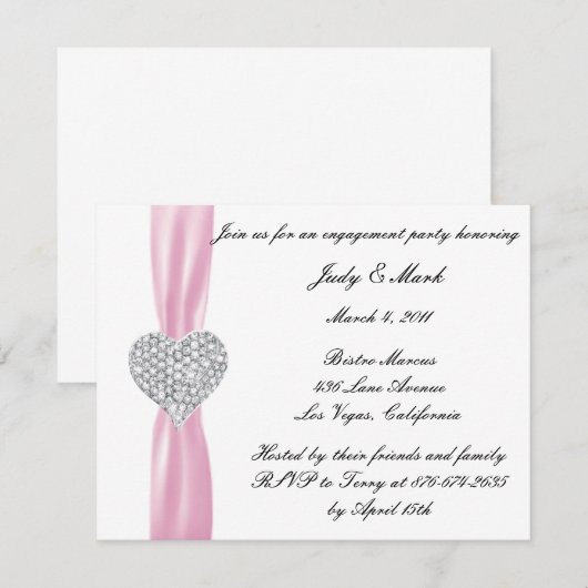 Diamond Hart Roze Verlovingsfeestuitnodiging Kaart (Voorkant / Achterkant)