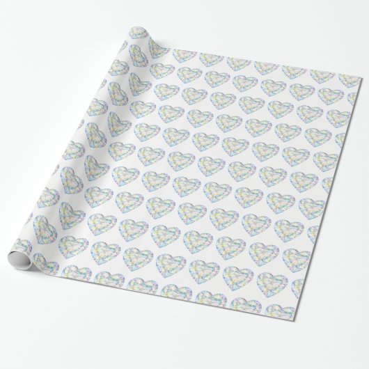 Diamond hart waterverf kunst patroon wrap cadeaupapier (Uitgerold)