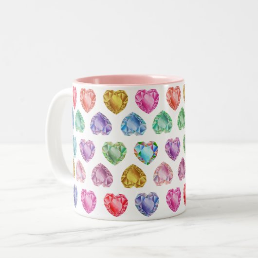 Diamond Hart Waterverf Patroon Schattige Pastel Gi Tweekleurige Koffiemok (Voorkant links)