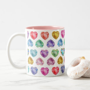 Diamond Hart Waterverf Patroon Schattige Pastel Gi Tweekleurige Koffiemok