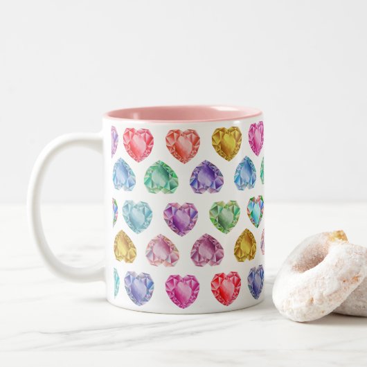 Diamond Hart Waterverf Patroon Schattige Pastel Gi Tweekleurige Koffiemok (Met donut)