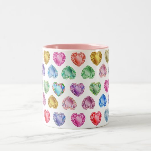 Diamond Hart Waterverf Patroon Schattige Pastel Gi Tweekleurige Koffiemok (Center)