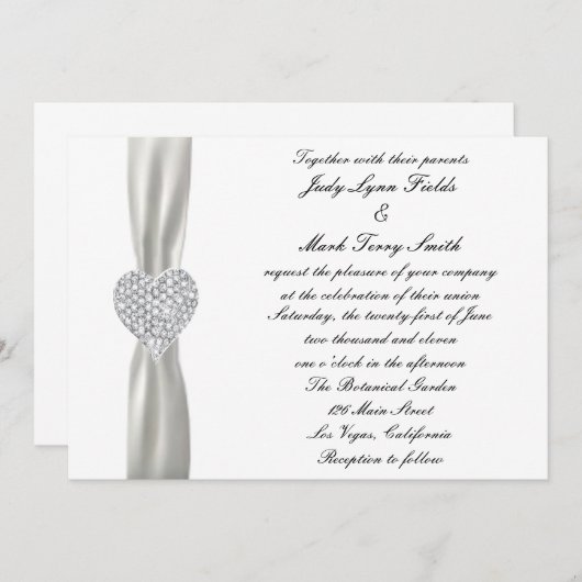 Diamond hart wit bruiloft uitnodiging (Voorkant / Achterkant)