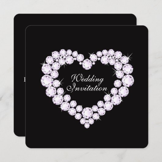 Diamond hart zwarte bruiloft uitnodiging (Voorkant / Achterkant)