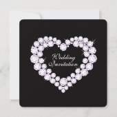 Diamond hart zwarte bruiloft uitnodiging (Voorkant)