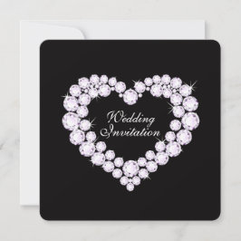 Diamond hart zwarte bruiloft uitnodiging