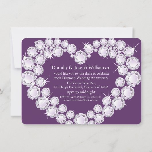 Diamond hartbruiloft foto 60 jaar feest nodigt uit kaart (Achterkant)