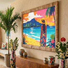 Diamond Head Droom Vintage Stijl Strand Kunst Canvas Afdruk